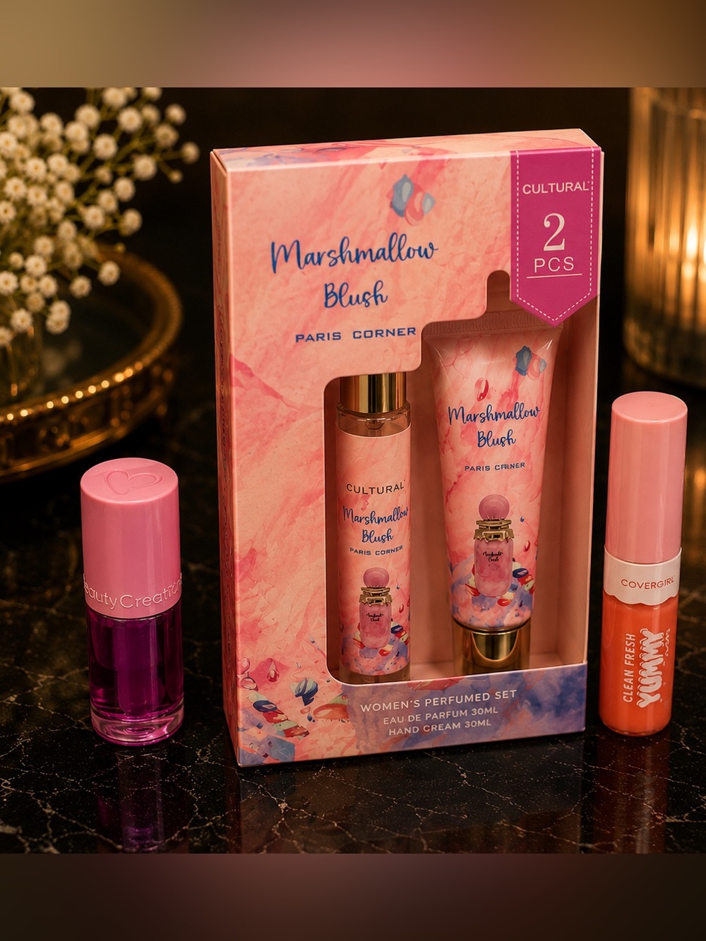 Marshmallow Blush  Set with Bundle of Lip Gloss -